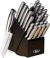 Oster Baldwyn Conjunto de facas de cozinha de aço inoxidável de alto carbono, 22 peças, cetim escovado