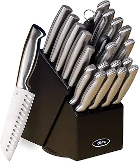 Oster Baldwyn Conjunto de facas de cozinha de aço inoxidável de alto carbono, 22 peças, cetim escovado