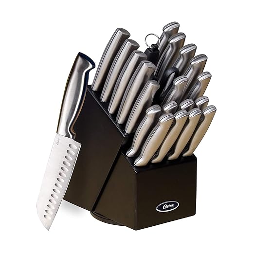 Oster Baldwyn High-Carbon Stainless Steel Kitchen Knife Cutlery Block Set, 22-Piece, Brushed Satin