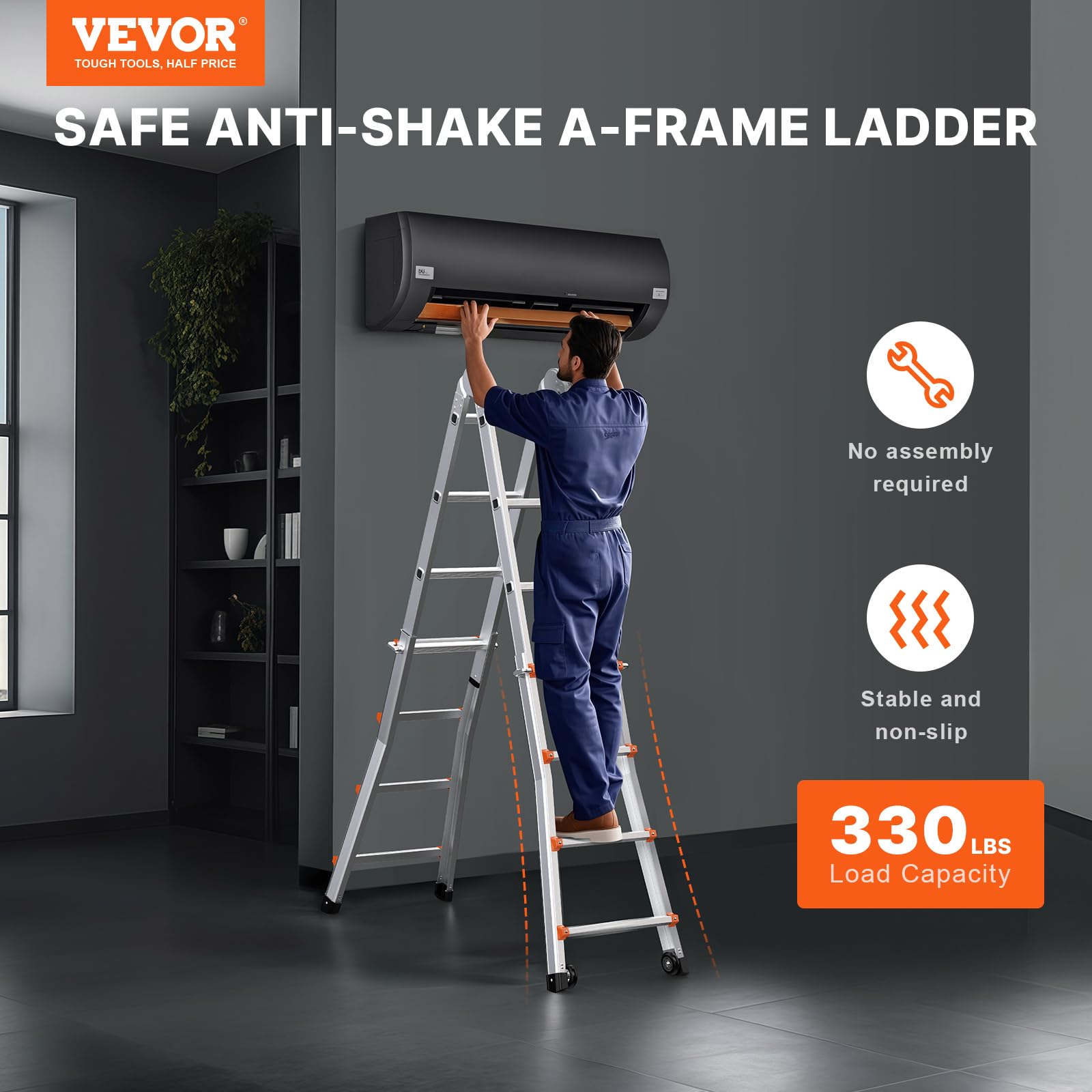 VEVOR Escalera Telescópica con Estructura en A Escalera Extensible 400 cm Escalera Plegable Portátil para RV, Tareas Escolares, Escalera de Techo para Interiores y Exteriores Carga de 149,7 kg