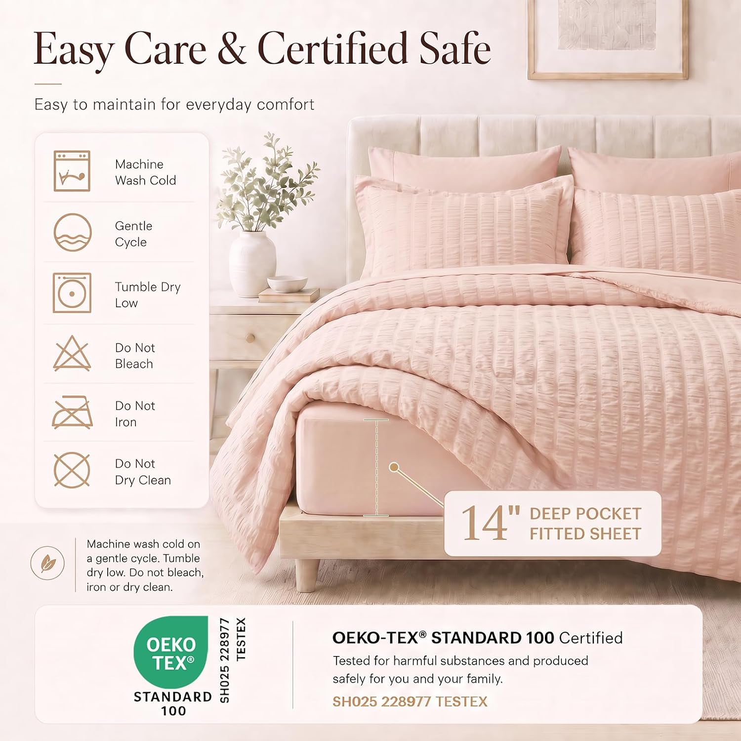CozyLux Queen Comforter Set, 7 Pieces Blush Pink Seersucker Bed in a Bag image 5
