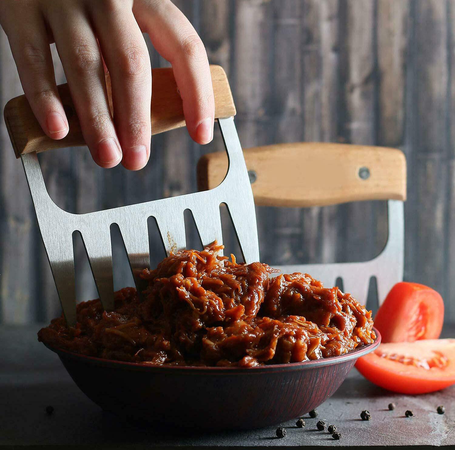 Artigli di Carne, Pulled Pork, Artigli Carne Barbecue, Manico in legno Orso Artiglio Separatore, Artigli d’Orso Forcella per Pulled Pork Manzo Pollo Maiale Tacchino Forchettone Utensili per Barbecue
