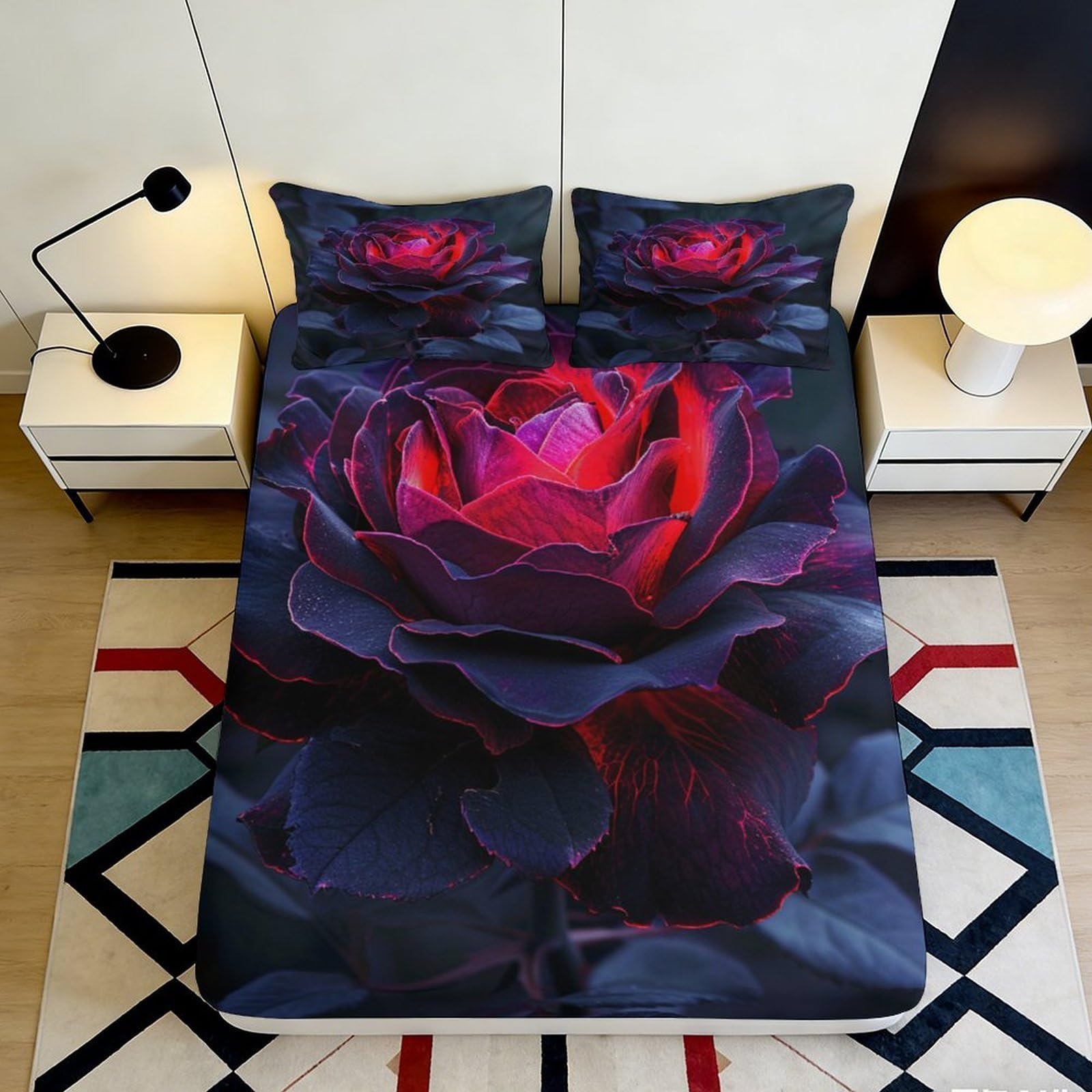 3D Printed Mountain Scenery Fitted Sheet Microfiber Deep Pocket Non-Slip Bedroom Bedding Mountain Mattress Fitted Cover Washable 200x200x25cm