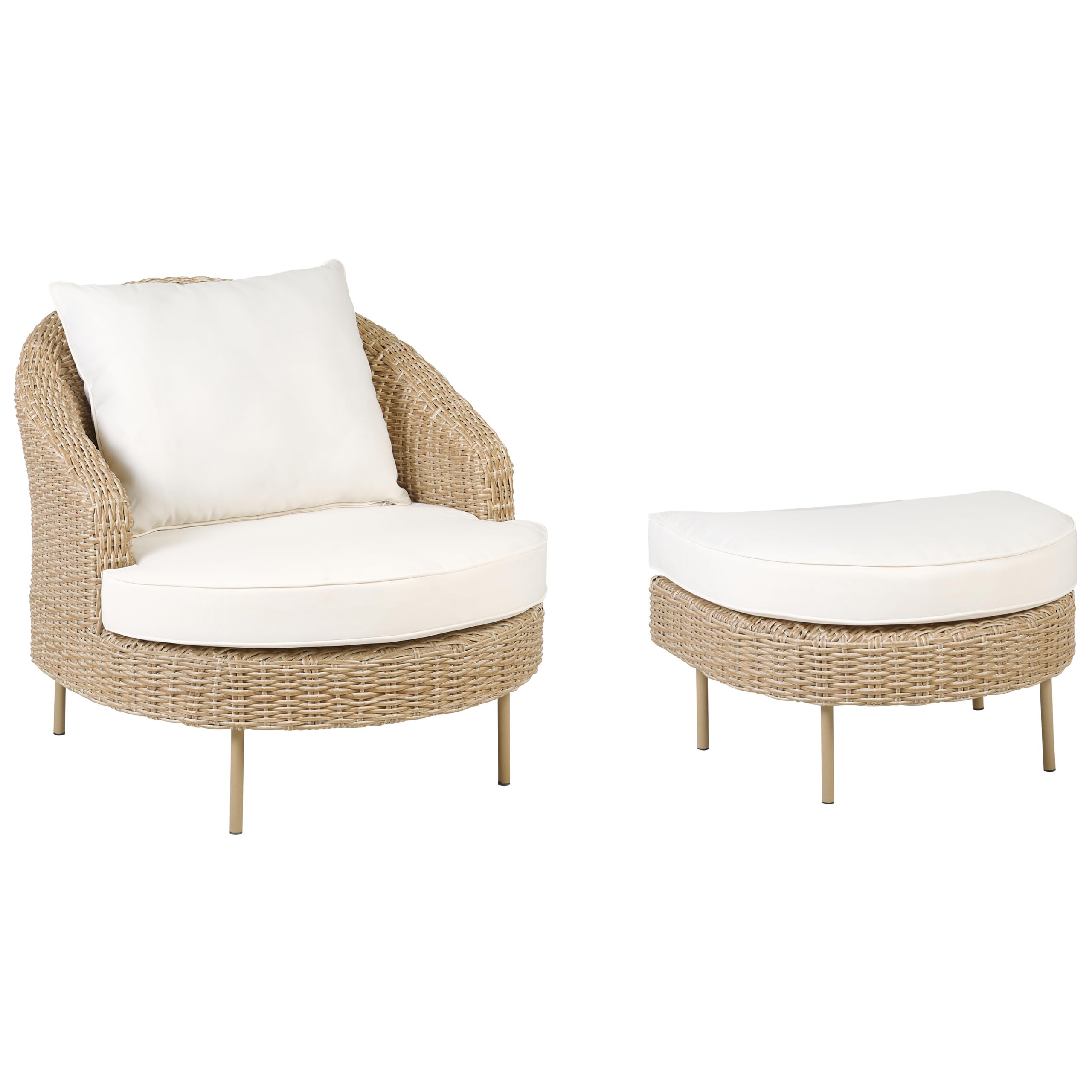 Beliani Silla de ratán Beige Blanco Natural con reposapiés sintético Cojines Arcille