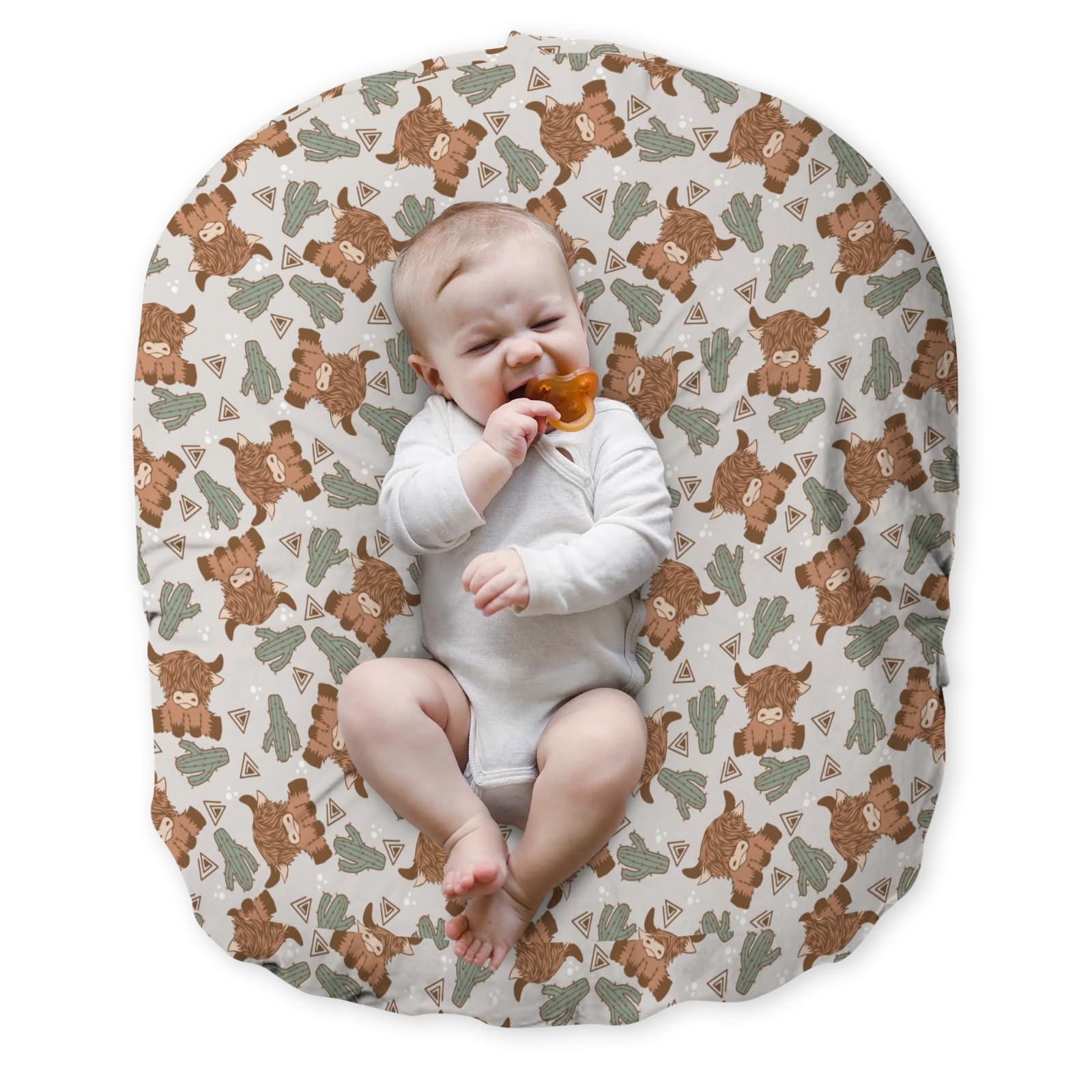 EyMzcod Newborn Lounger Pillow Cover Boho Highland Cow Cactus, Western Cowboy Baby Boy Girl Shower Gift Removable Slipcover, Soft Snug Fit Infant Nursing Pillowcase (Lounger Not Included)
