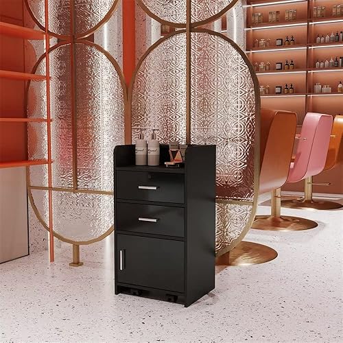 Estación de salón de belleza con ruedas, estaciones de salón para estilista con 2 cajones y 1 gabinete, carrito de salón que ahorra espacio con 3