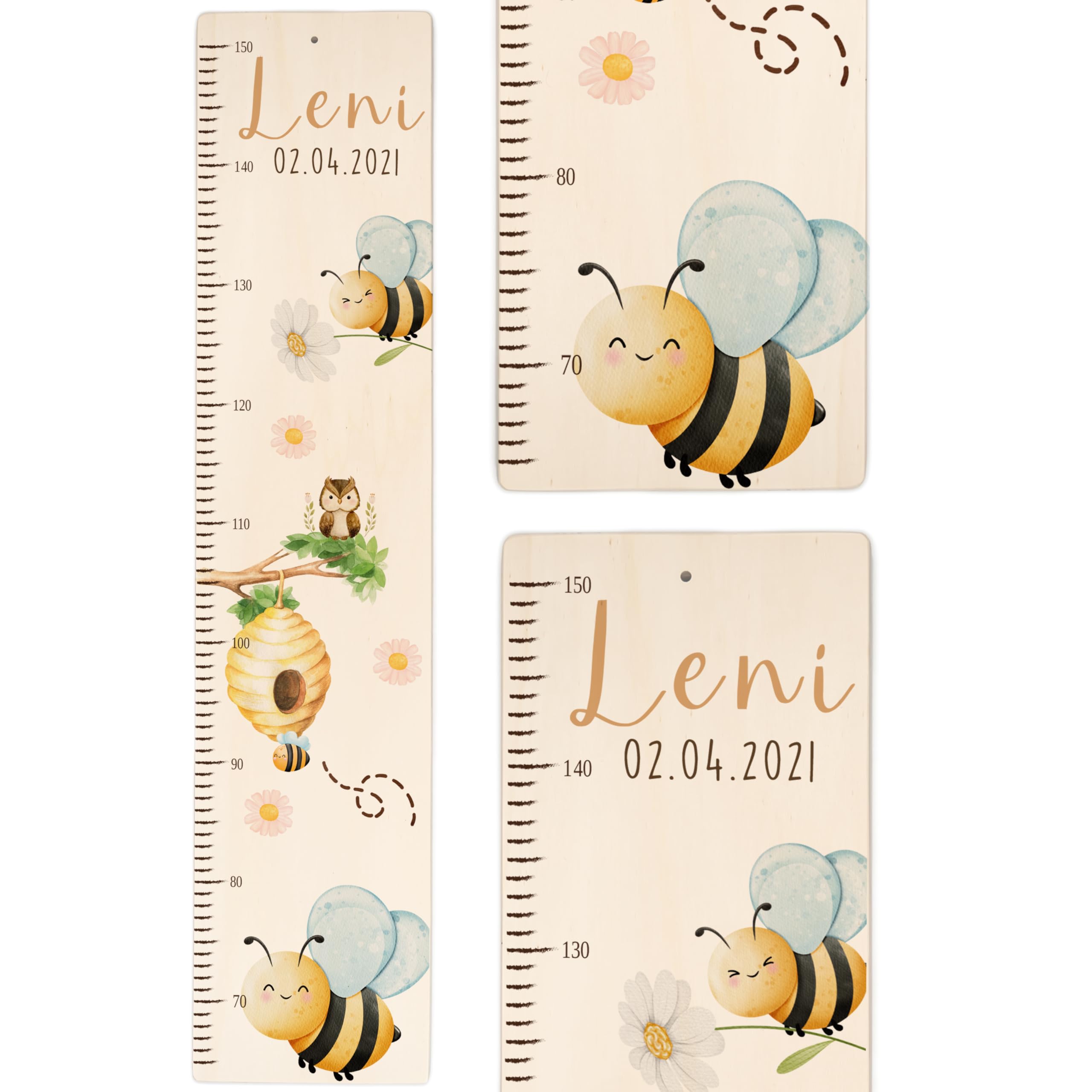 Kidsmood - Personalisierte Messlatte Kinder aus Holz – Hochwertige Messleiste & Wand-Deko für Baby- & Kinderzimmer mit zauberhaftem Biene – Tolles Taufgeschenk für Mädchen & Jungen - Skala 65-140cm