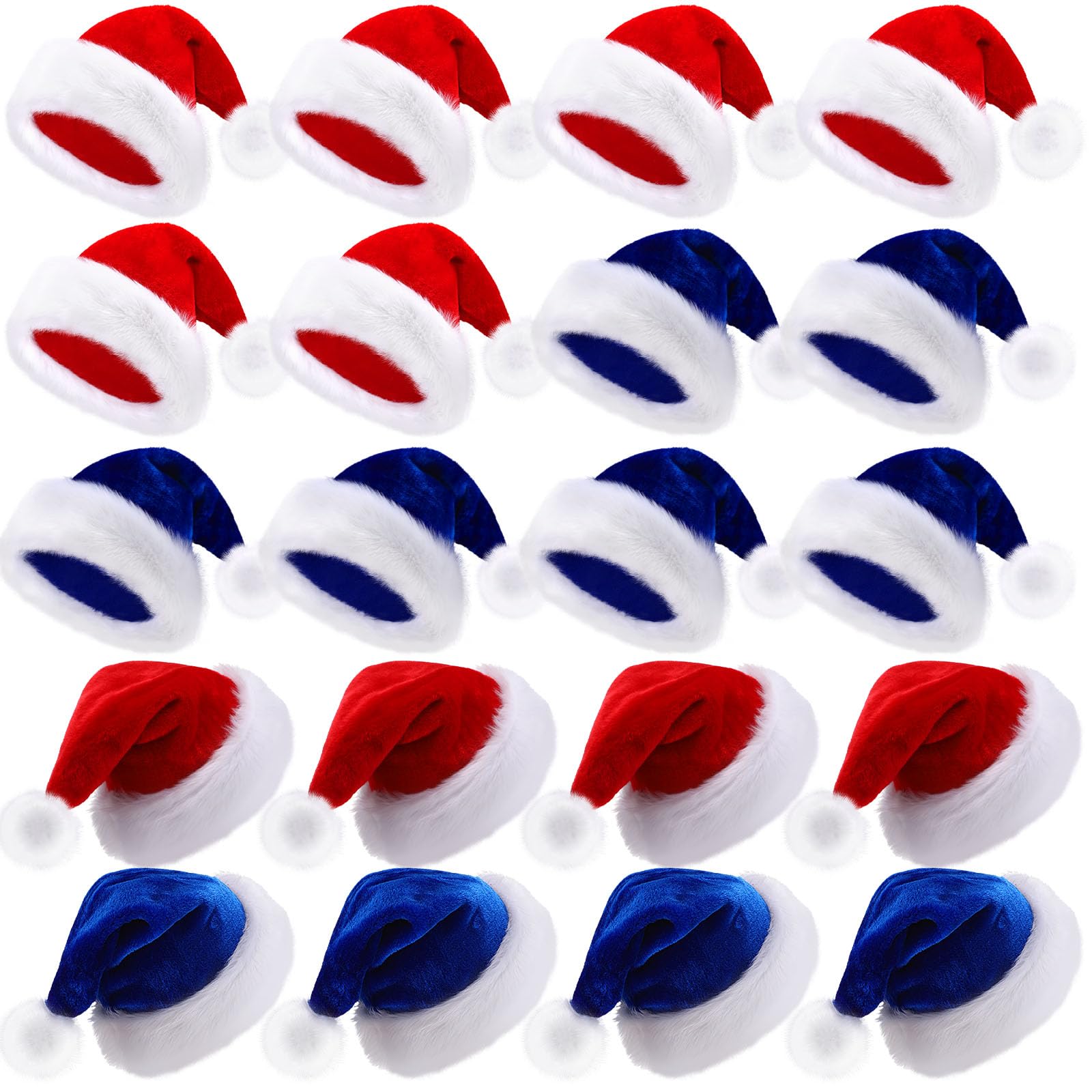 Vicenpal 20 Pcs Santa Hats Bulk for Adults, Red and Blue, Classic