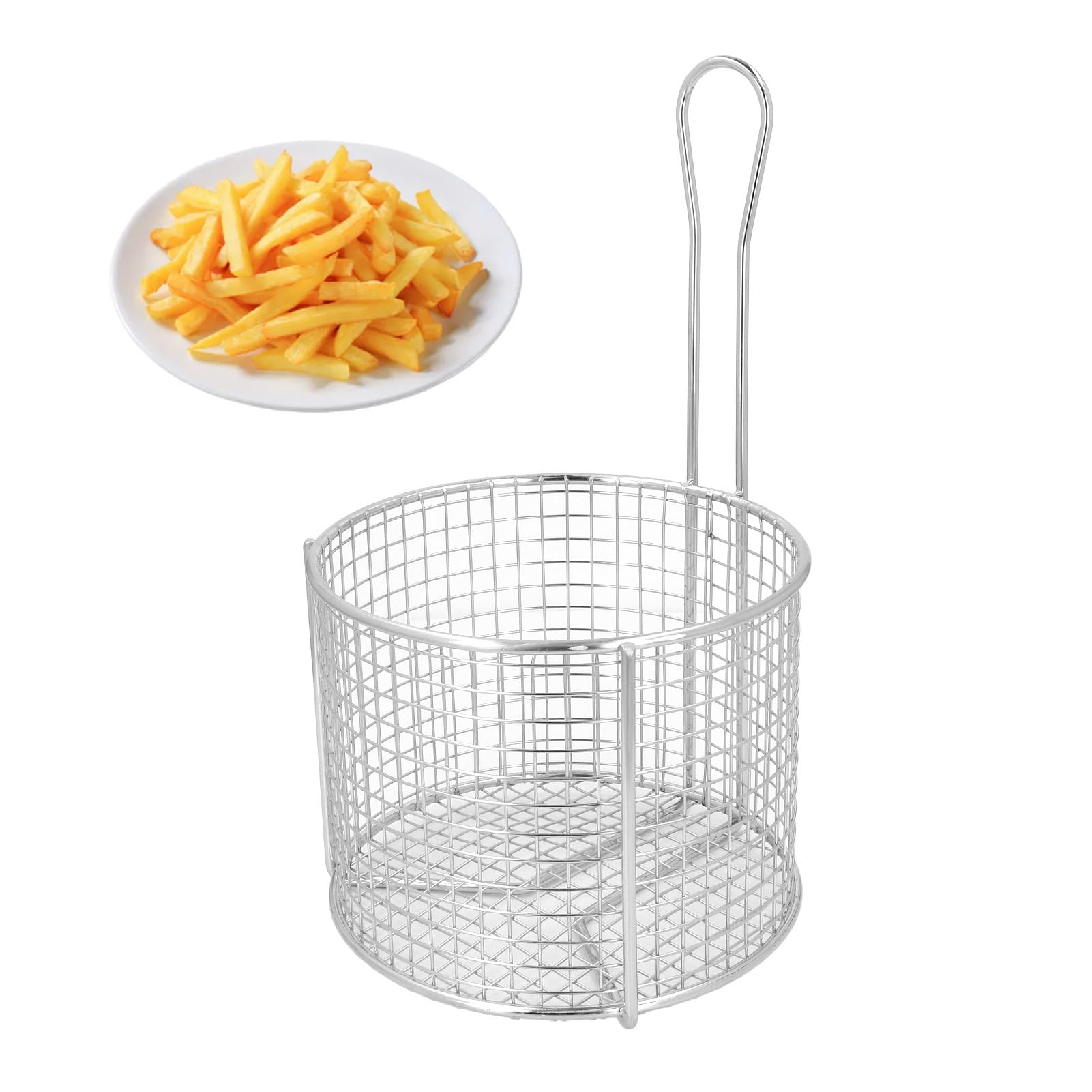 Panier à frites en acier inoxydable, rond avec poignée (Maillage clairsemé)