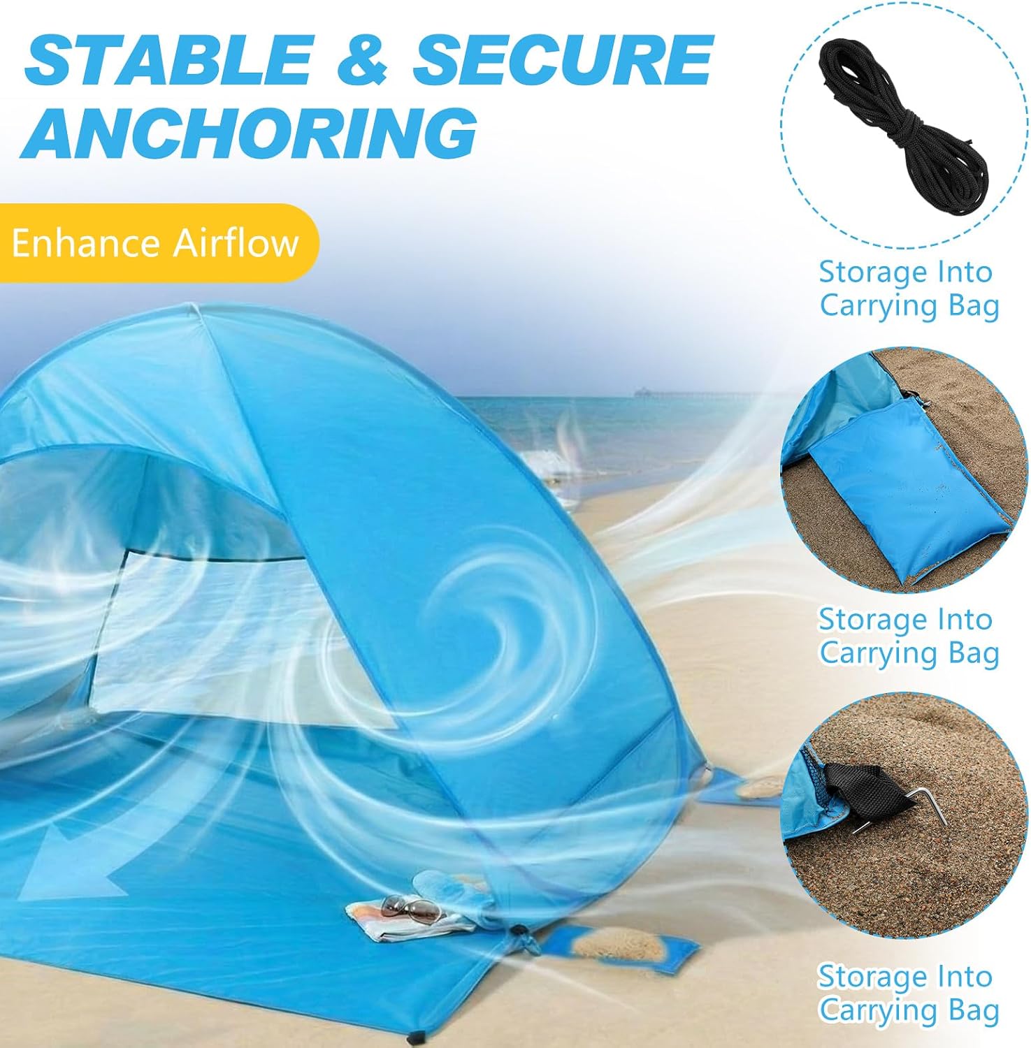 6 Pcs Beach Tent Sun Shelter for 3-4 Person Portable Easy Setup Waterproof Beach Shade Canopy Cabana with UPF 50+ UV Protection Lightweight Tent with Carrying Bag for Family Outdoor Picnics