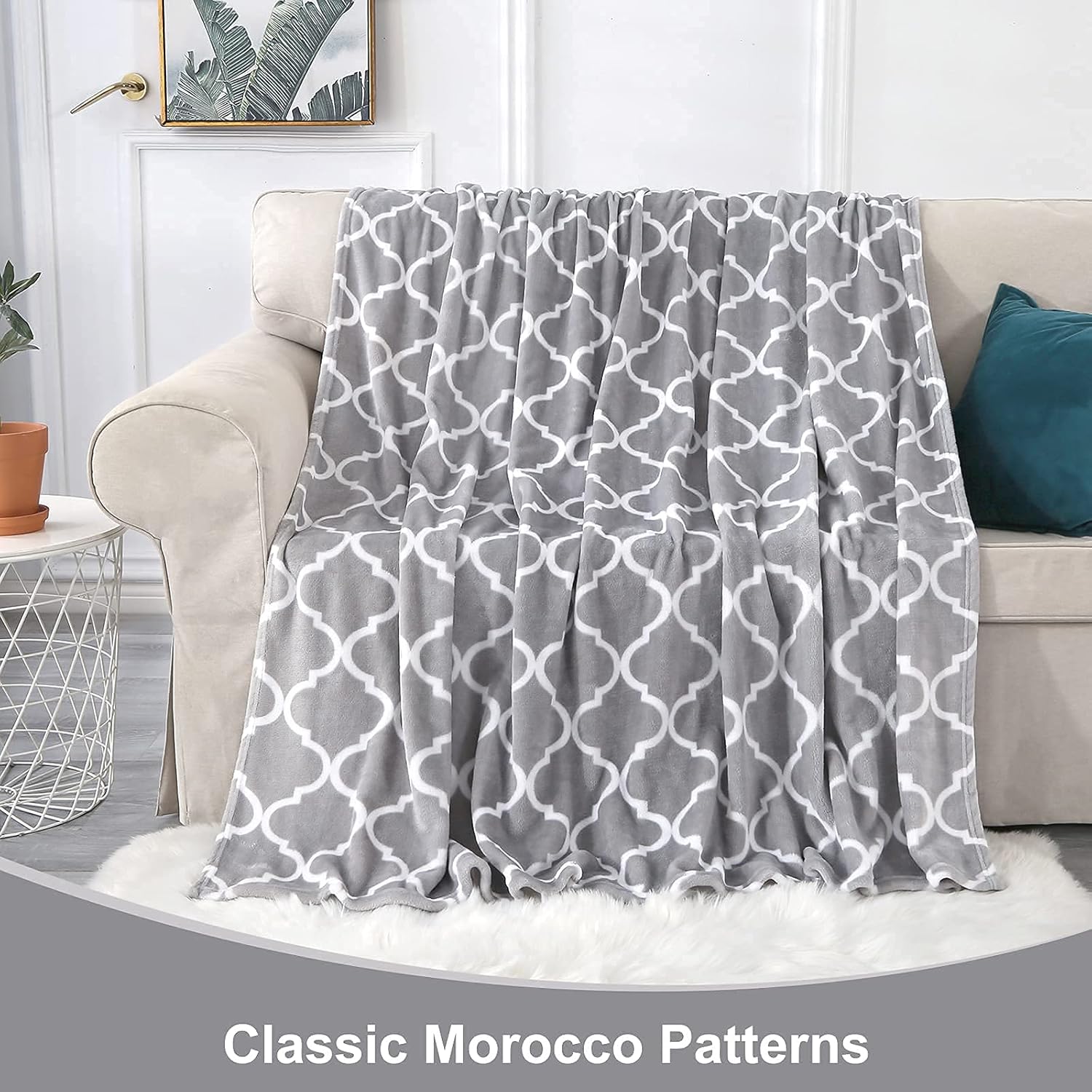 Smile Bee Flannel Fleece Blanket Throw Size, Super Soft Cozy Plush Blankets, Lightweight Microfiber Throw Blanket for Couch Sofa Bed, 50x60 inches, Grey Moroccan : Home & Kitchen