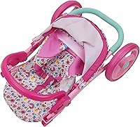 Vista 3 de Baby Alive: Cochecito de muñeca para correr, rosa y arcoíris, se adapta a muñecas de hasta 24 pulgadas, toldo retráctil, barra de parachoques