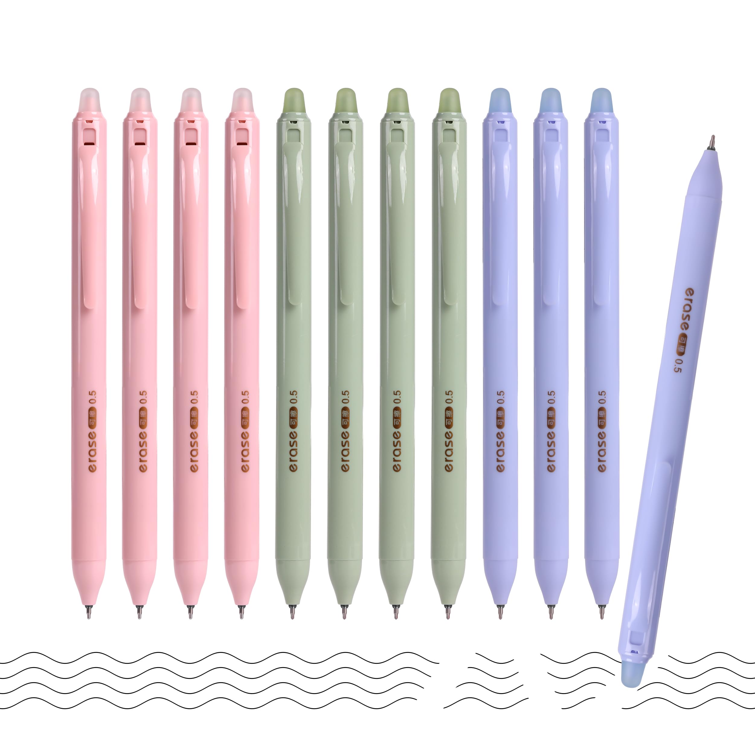 Paquete de 12 bolígrafos de gel borrables, tinta negra, punta fina de 0.5 mm, escritura suave, secado rápido y a prueba de manchas, perfecto para oficina, toma de notas, escuela y regalos