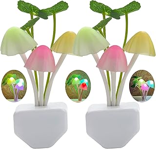 2 Pack Sensor LED Night Lights, Color Changing Plug-in Led Mushroom Dream Bed Lamp for Kids Children Adults, Dusk to Dawn Sensor Auto On/Off, Funny Wall Decor Gifts for Nursery Baby Bed Flower Lamp