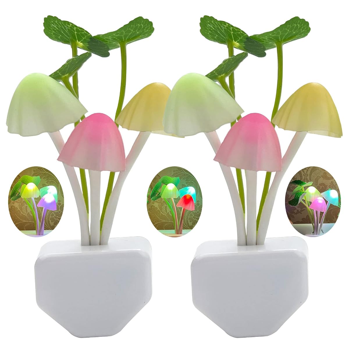 Zezhou 2 Pack Led Night Lights - Color Changing Mushroom Lamps, Dusk To Dawn