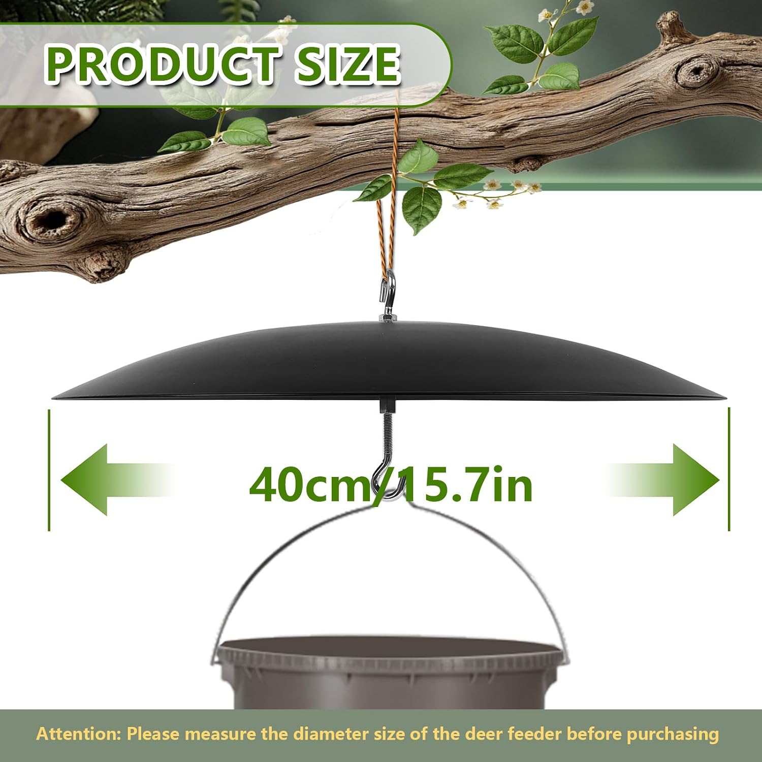 5-Gallon Deer Feeder Guard Cover All-Metal 15.7 Inch Bird Feeder Baffle Heavy-Duty Weatherproof Squirrel Baffle for Outdoors Hanging Cover Keeps Feed Dry, Protects Motor & Extends Feeder Life