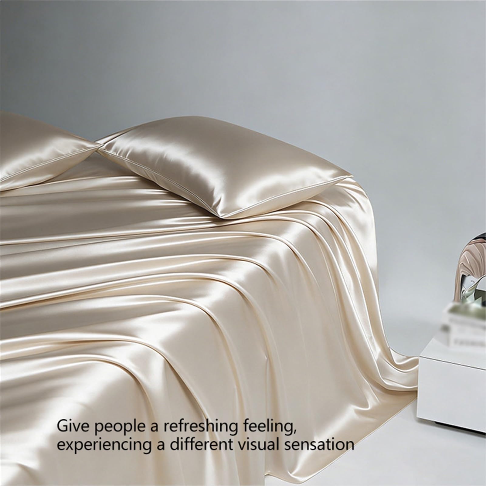 Sabanas encimeras de satén 170x230cm 230x250cm 250x250cm Sábana Plana Sedosa ultrasuave de Lujo Ropa de Cama Sedosa for el Cabello y la Piel(Light Gray A,250x250cm+48x74cm x2)