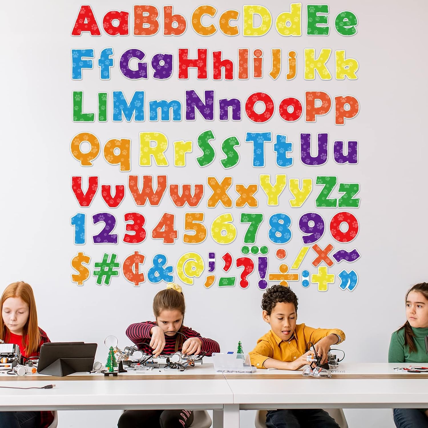 260pcs Letters Combo Pack Set Dog Paws Colorful Classroom Decorations Alphabet Letters Numbers Bulletin Board Block Accents Cutouts for Students Kids