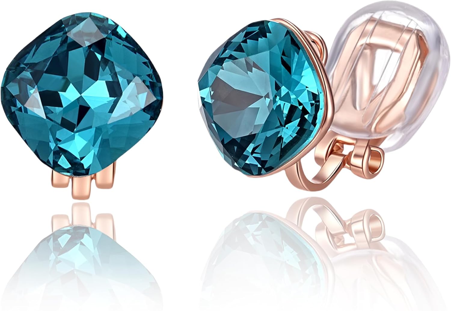 EVEVIC Austrian Crystal Square Cilp On Earrings for Women 14K Gold Plated Non Pierced for Sensitive Ears Jewelry Gifts for Anniversary