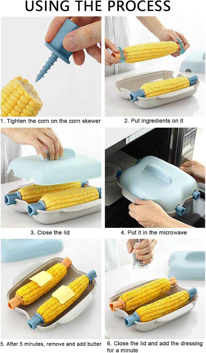 Steamed Corn Box, No BPA Microwavable Microwave Corn Cooker with Handle for Kitchen (Blue)