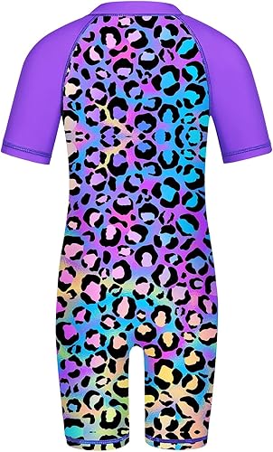 Vista 2 de TFJH E Trajes de baño de manga corta para niñas UV 50+ Trajes de baño de una pieza con cremallera 2-14 años