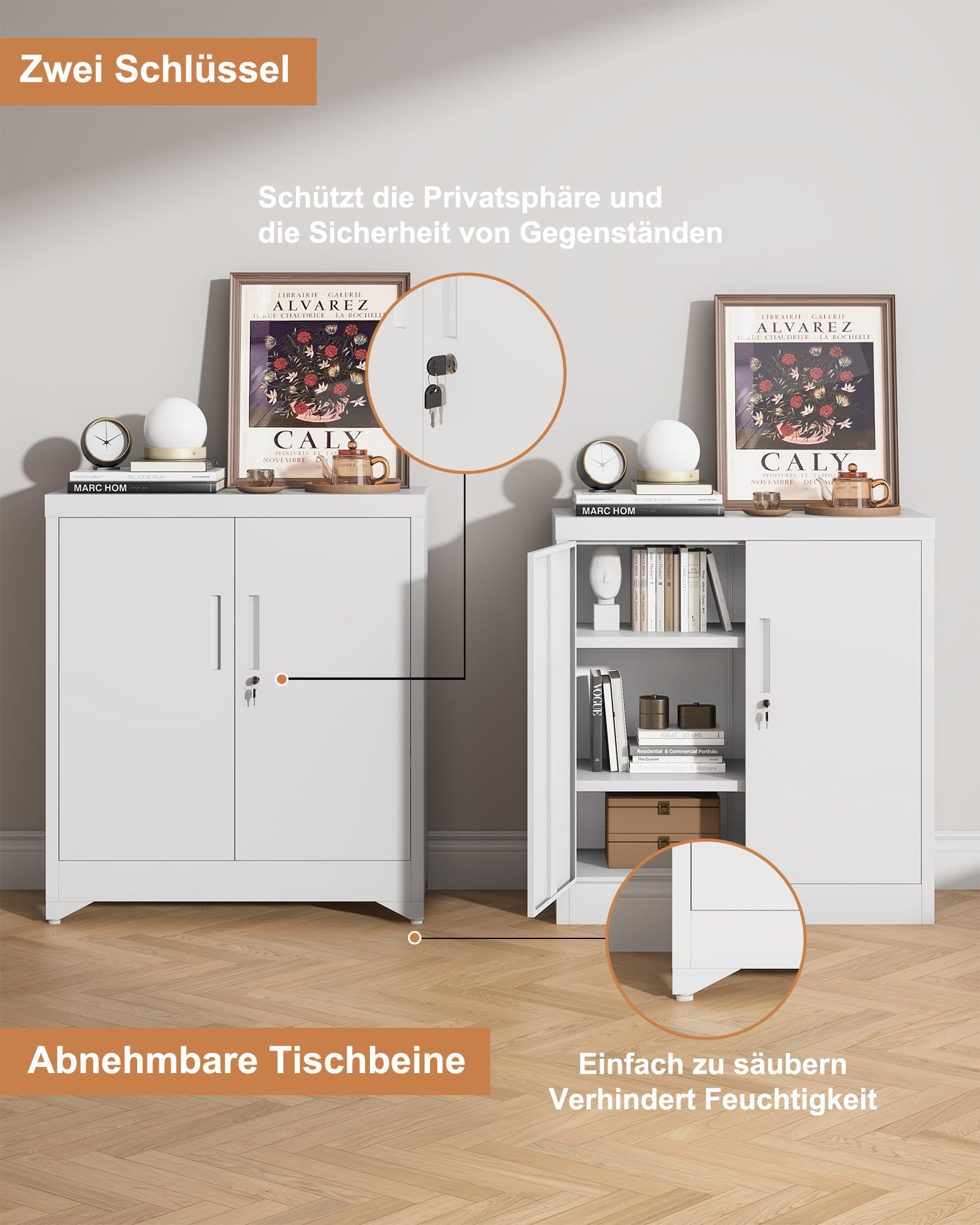 Aktenschrank, Aktenschrank Abschließbar, Metallschrank mit 2 Türen, Büroschrank mit Verstellbare Ablagen, Mehrzweckschrank, Spind Schrank, Stahlschrank, Arbeitszimmer, Wohnzimmer, Weiß