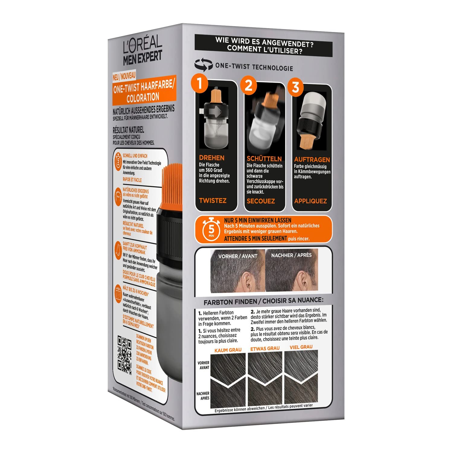 L'Oréal Paris 3 x Men Expert One Twist Haarfarbe Hellbraun 05 für Männer 0% Ammoniak; Anzahl Der Teile: 1, 180.0 milliliter, 0.36 kilograms