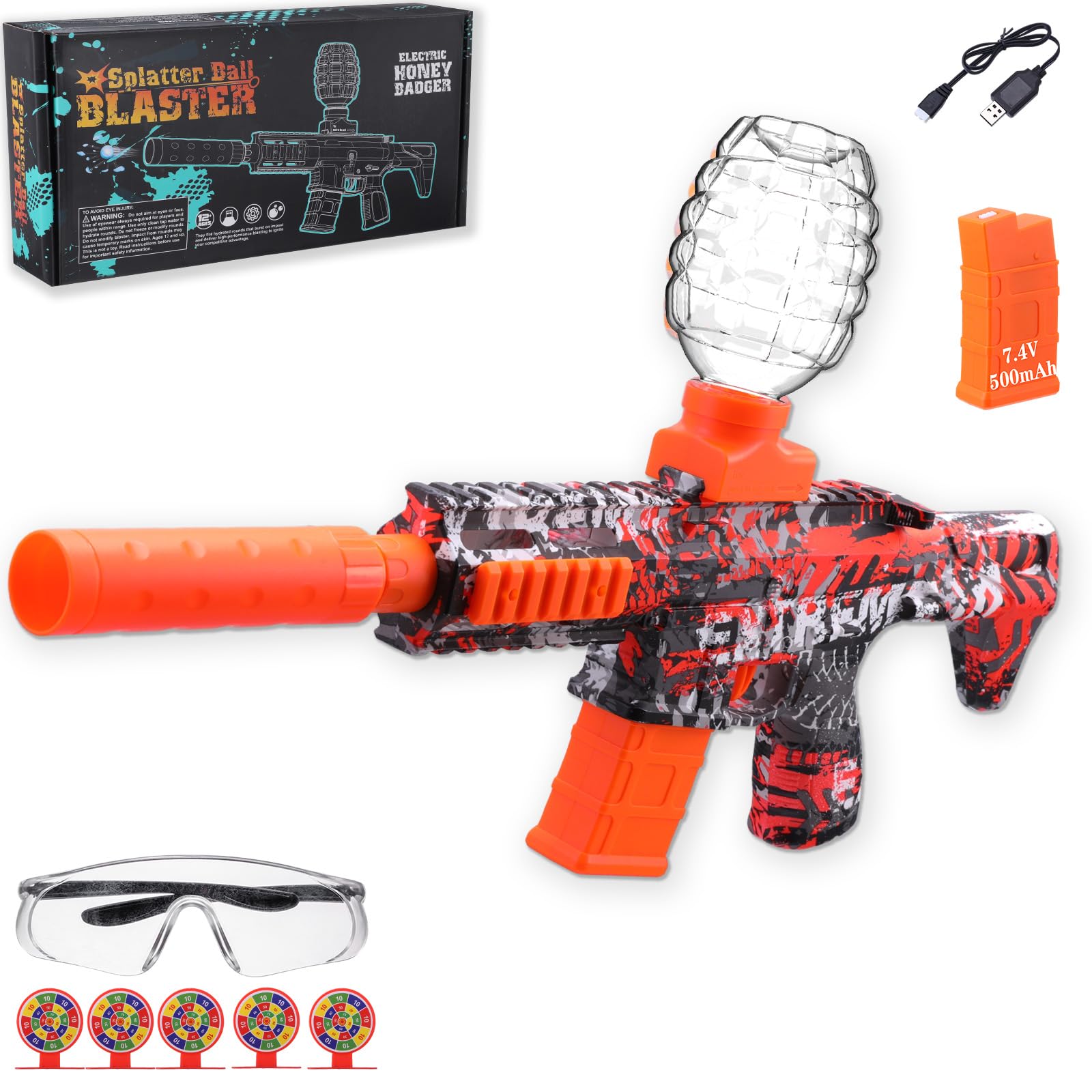 Splatter Blaster, Electric Auto Splatter Ball Toy, 10 Rs Per Seconds,50000+, 7.4V 500 mAh Rechargeable Batteries, Outdoor Activities Team Game Toy for Age 12+ Year Up