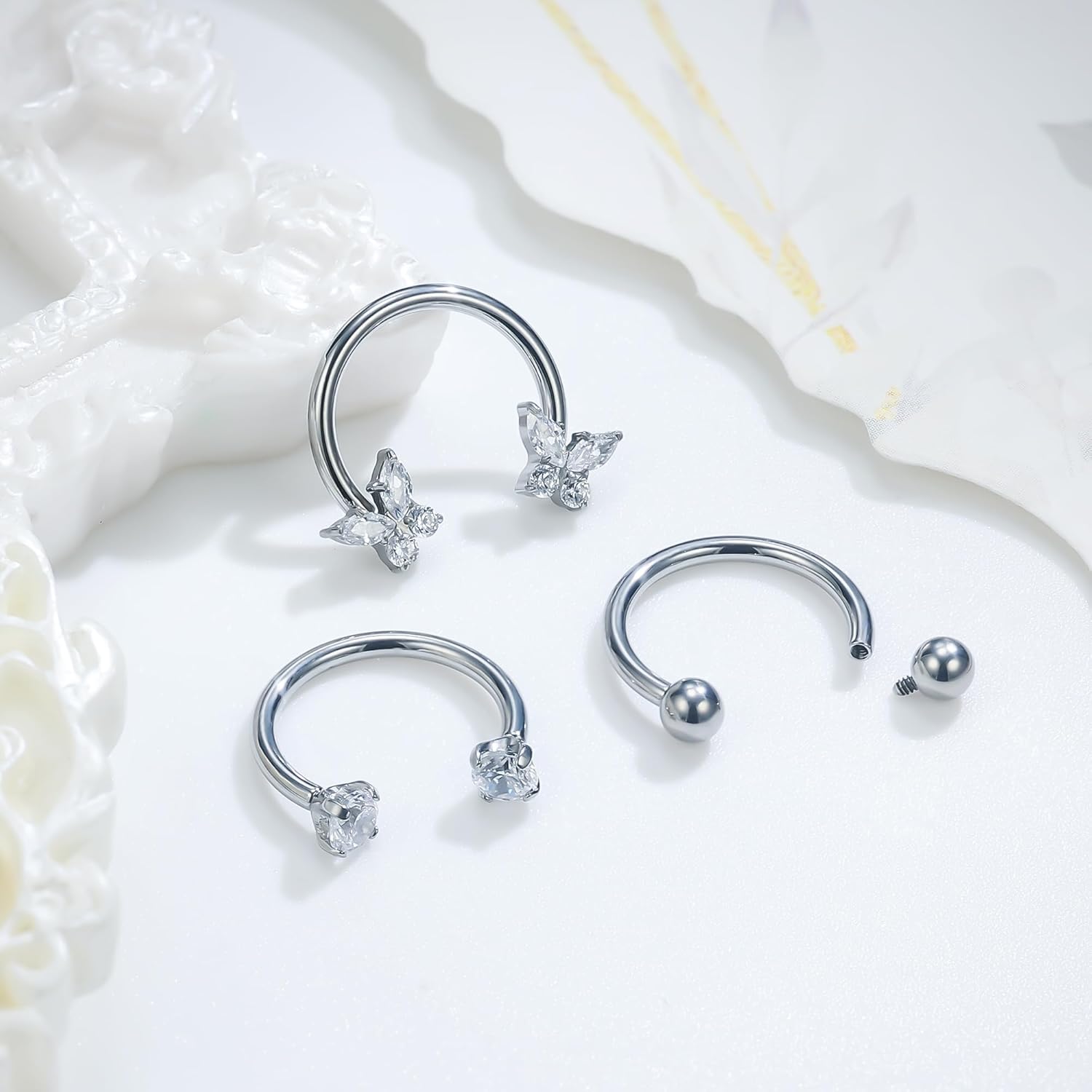 Ruifan Titanium Horseshoe Nose Ring 16G Cubic Zircon Butterfly Septum Rings Piercing Jewelry Internally Threaded Cartilage Conch Helix Rook Tragus Lip Earring Hoop Eyebrow For Women Men 8mm 10mm - Image 5