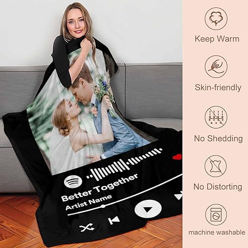 Miniatura 6 de FunStudio Mantas personalizadas con fotos, manta de fotos personalizada, estilo canción musical, boda, aniversario, cumpleaños, regalos