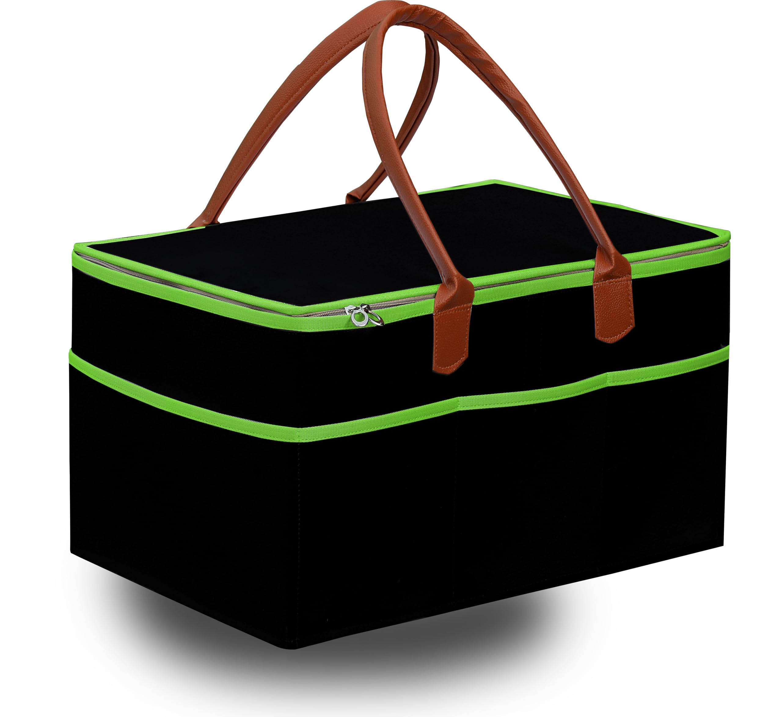 GREEN DECOR-Non Woven Fabric Diaper Caddy Bag with Handles & Zip Lock for Smart Mothers Baby Diaper Caddy Wipes Felt Storage Organizers,Foldable & Portable(Black&Tan&Parrot-15X10X8 Inch)-image-10