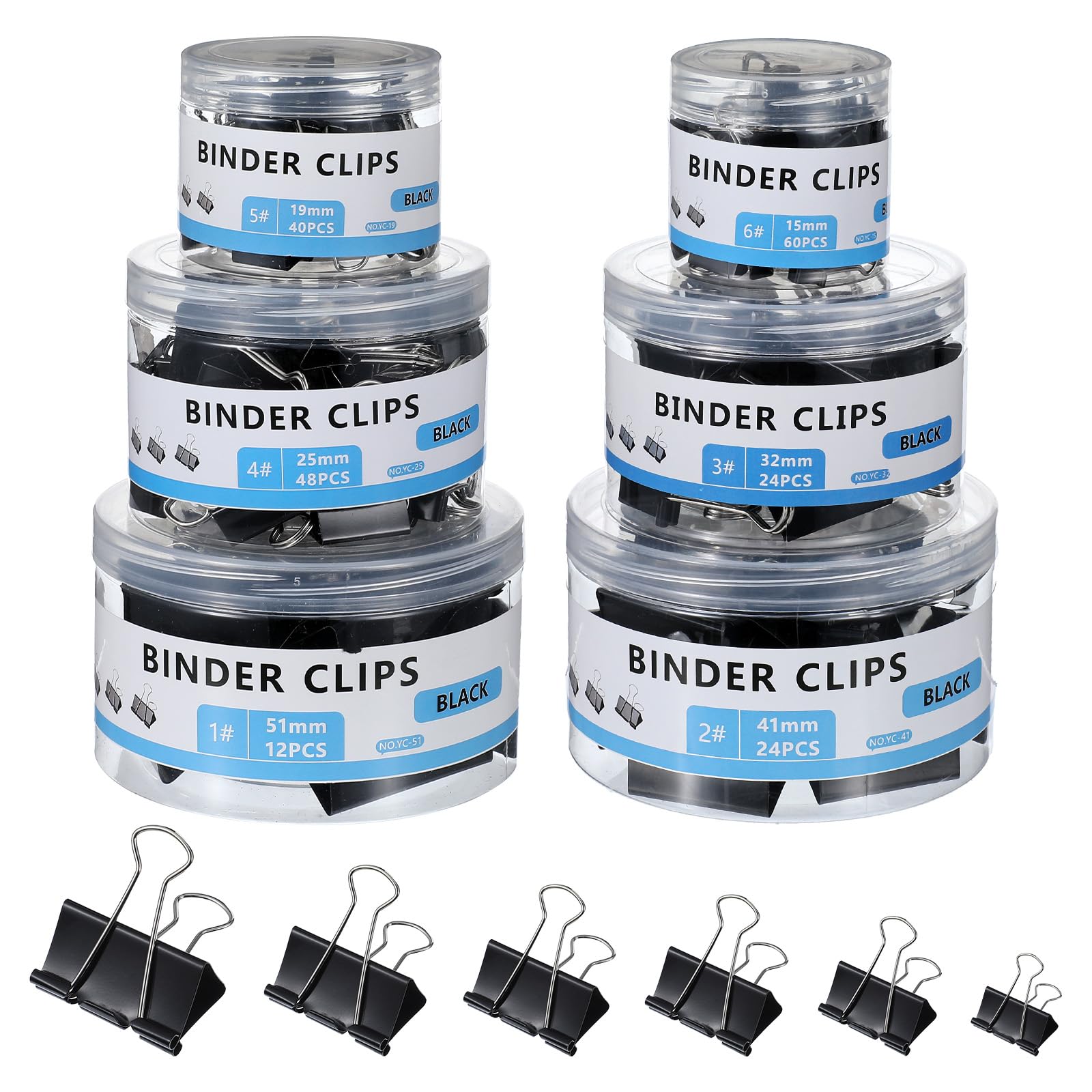 Binder Clips Assorted Sizes Including Extra Large Medium Small Mini and Micro, Office Supplies File Clamps Paper Clips, 6 Sizes in 6 Boxes, 208 PCS
