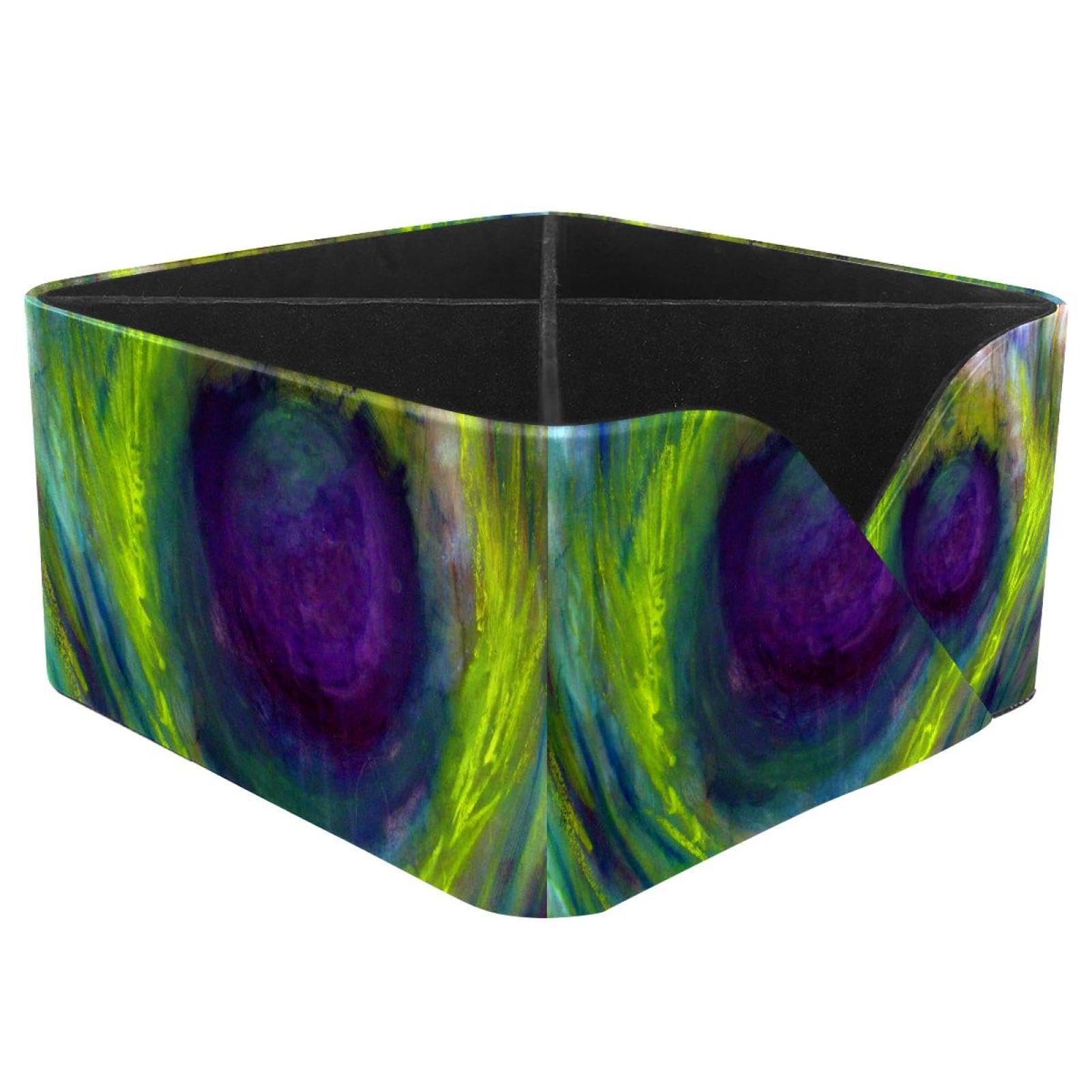 KengjuTesu Peacock Feather Desktop Organizer Pen Holder, Rectangular Pencil Cup for Office, Study and Makeup Stations