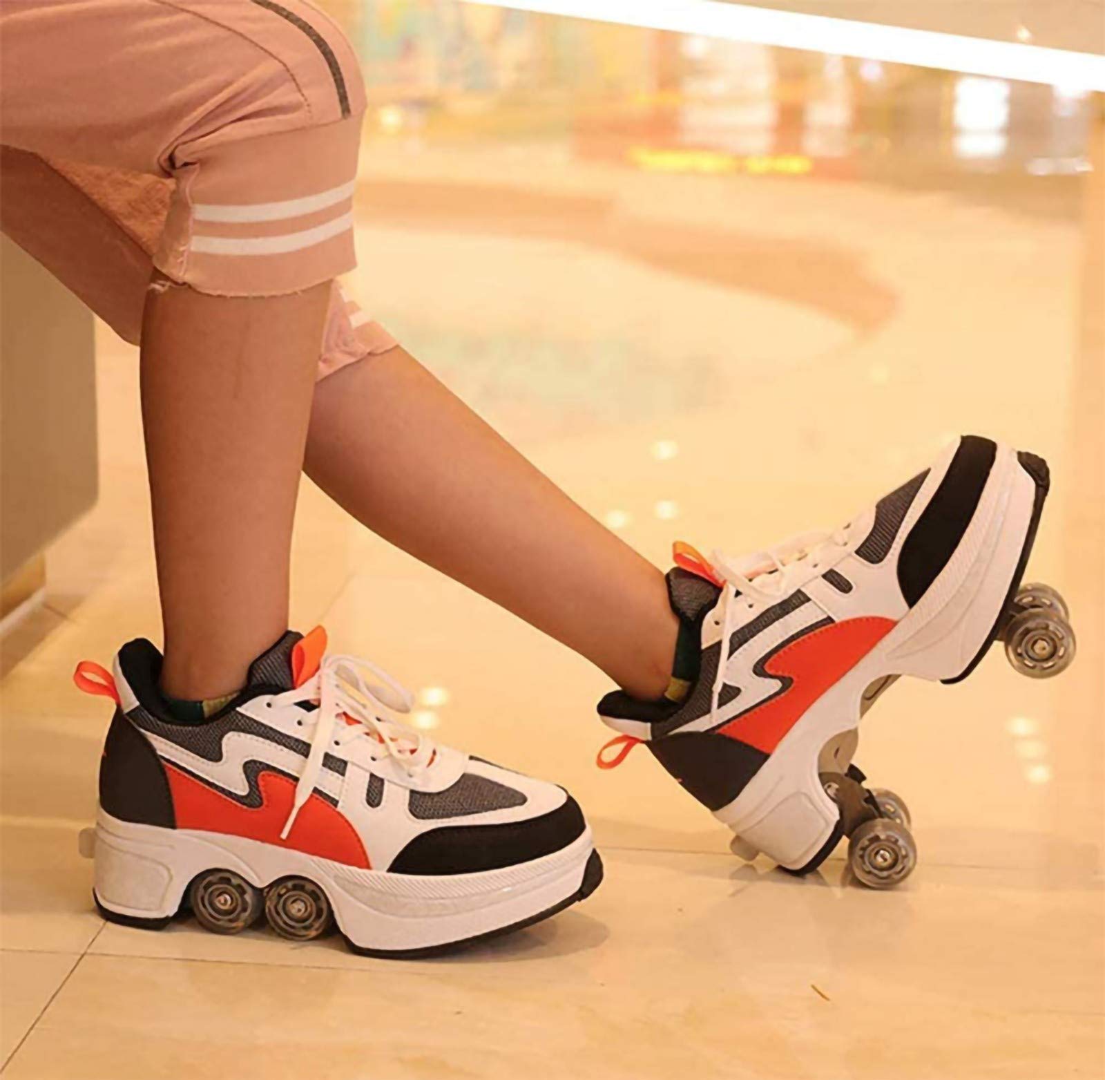 Patines Paralelos Multiusos 2 En 1, Patines De Cuatro Ruedas, Patines Para Principiantes De Diseño Elegante, Zapatos Deportivos Unisex Para Niños Adultos Al Aire Libre