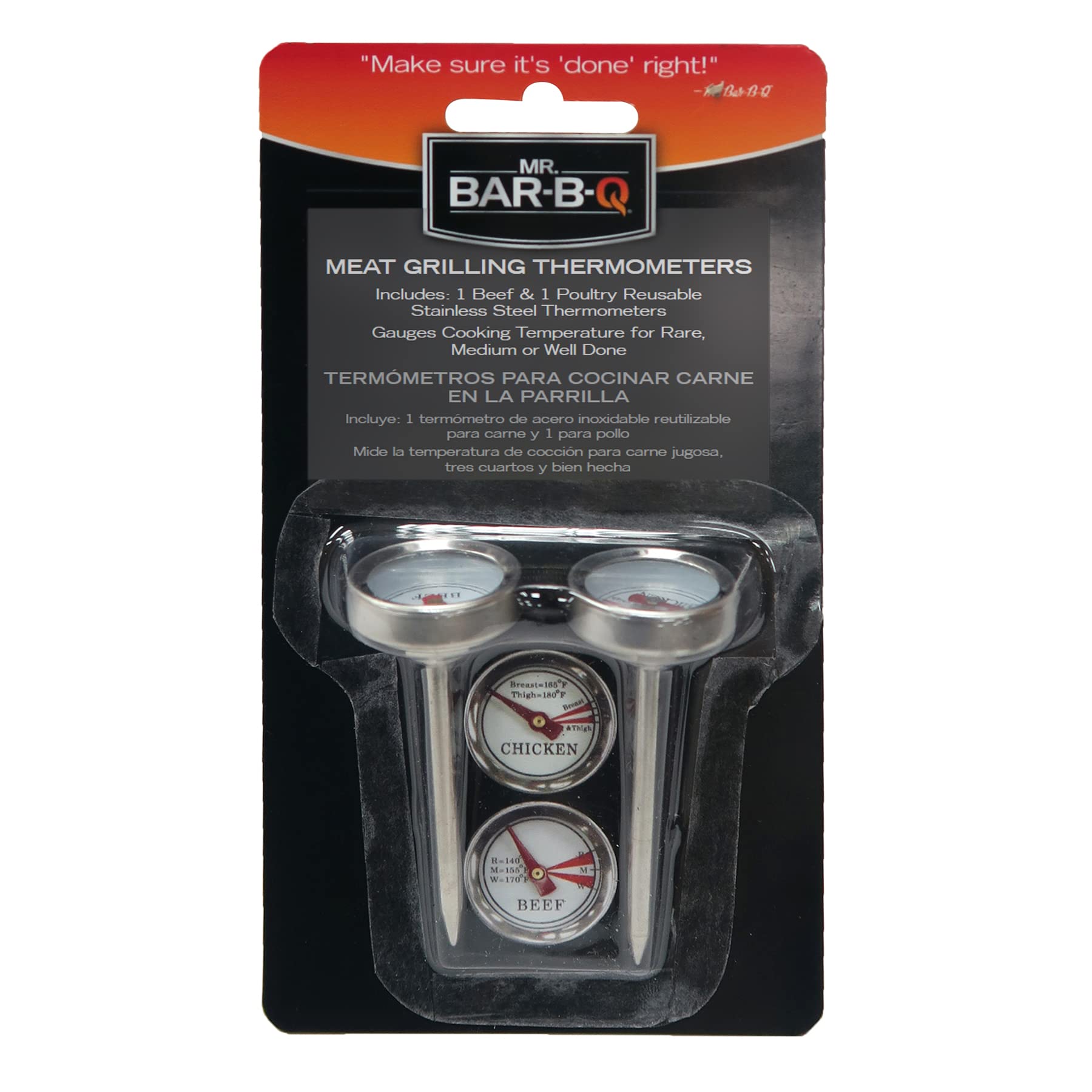 Thermomètre à viande acier inoxydable Mr Bar B Q 40146 lot de 2 sonde cuisson four
