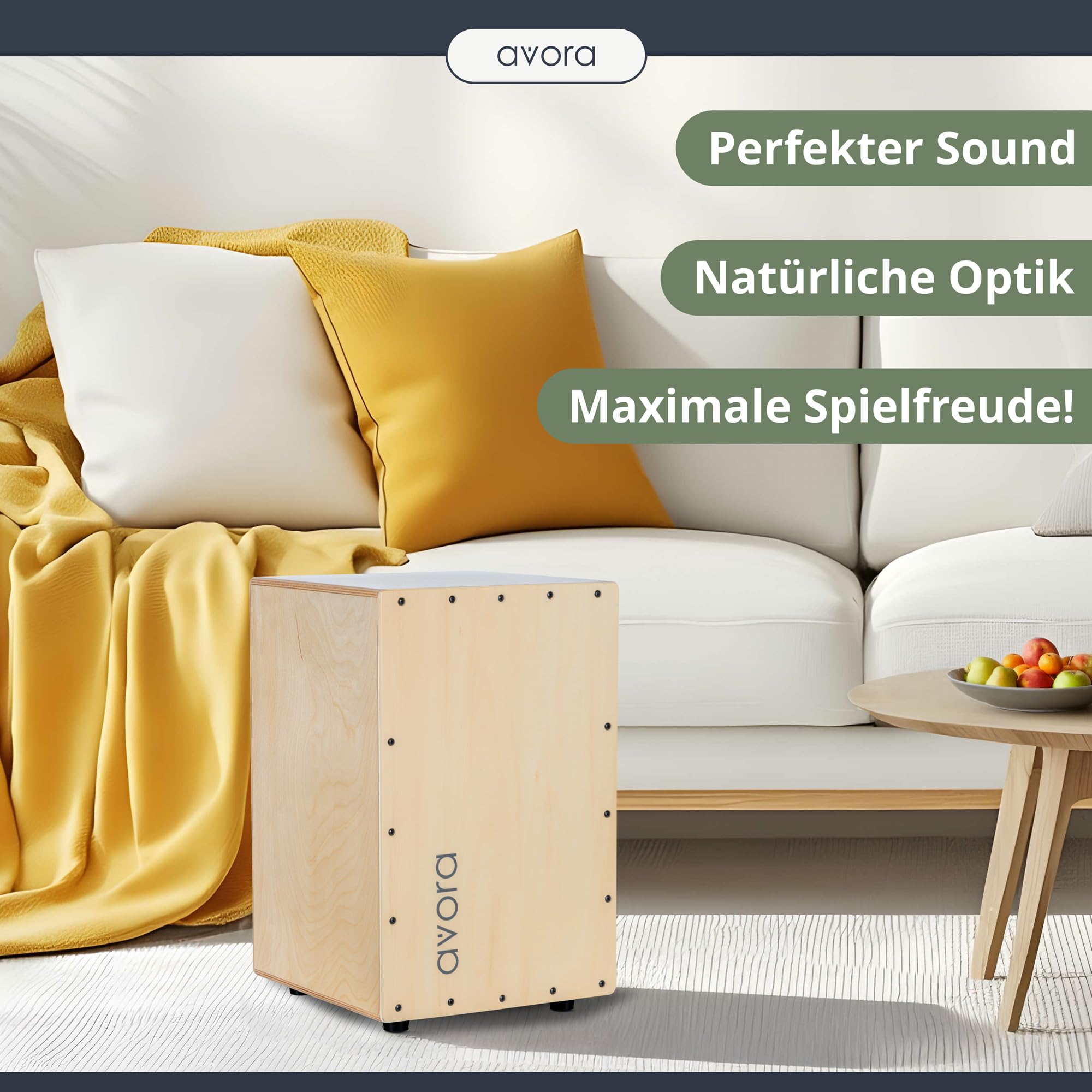 Avora Cajon Basswood - Cassa a Percussione con Corde di Chitarra Accordabili - Cajon & Suono Caldo - Effetto Snare - Include Cuscino in Neoprene per Lunghe Sessioni - Strumento in Tiglio - Naturale