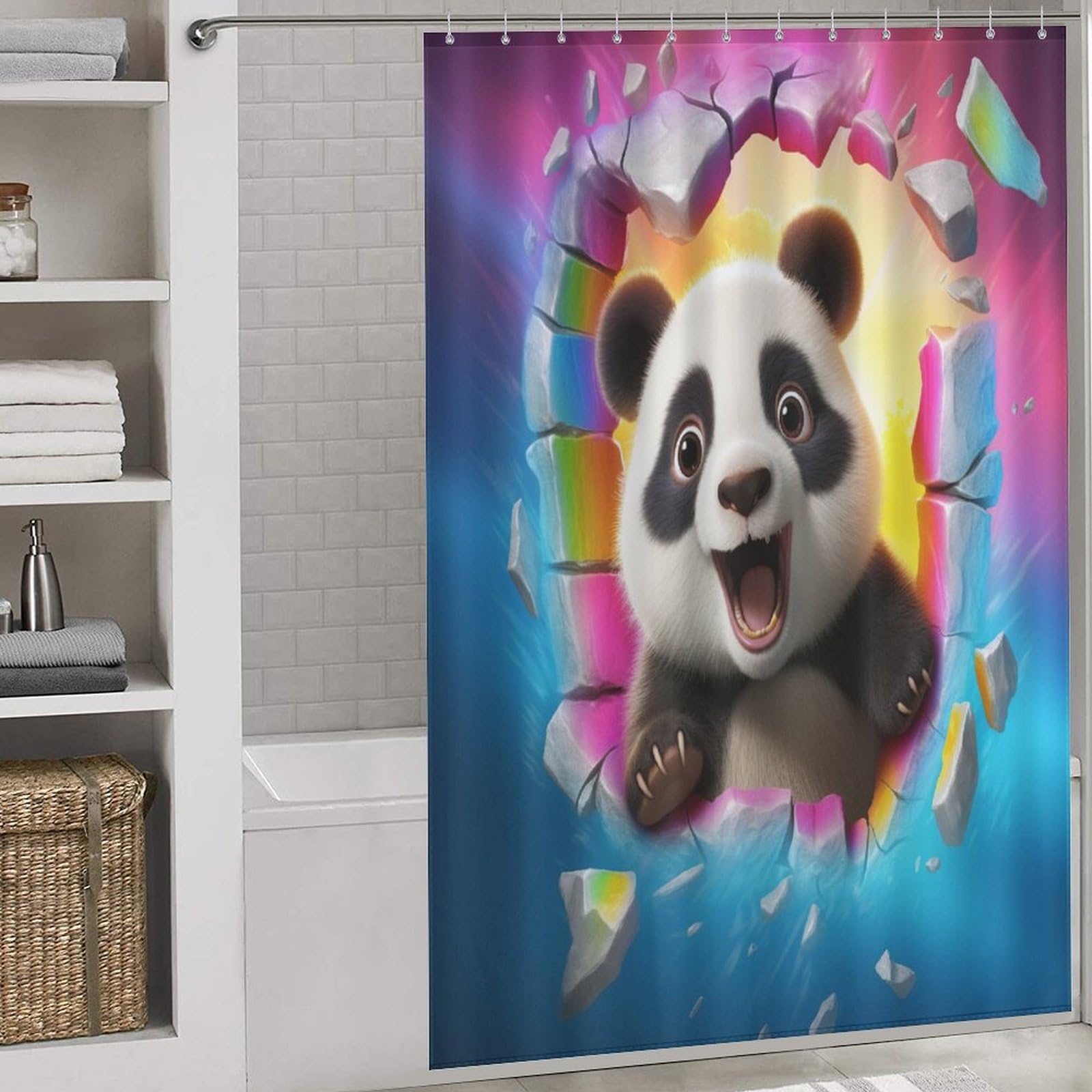 Rideau de douche panda animal lavable en machine pour baignoire 152x183cm