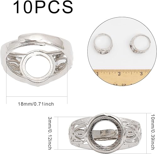 Miniatura 2 de CHGCRAFT 10 piezas de anillos en blanco de latón ajustables Platino Plano Redondo Base de Anillo Ajustes en Blanco para Anillos Suministros de