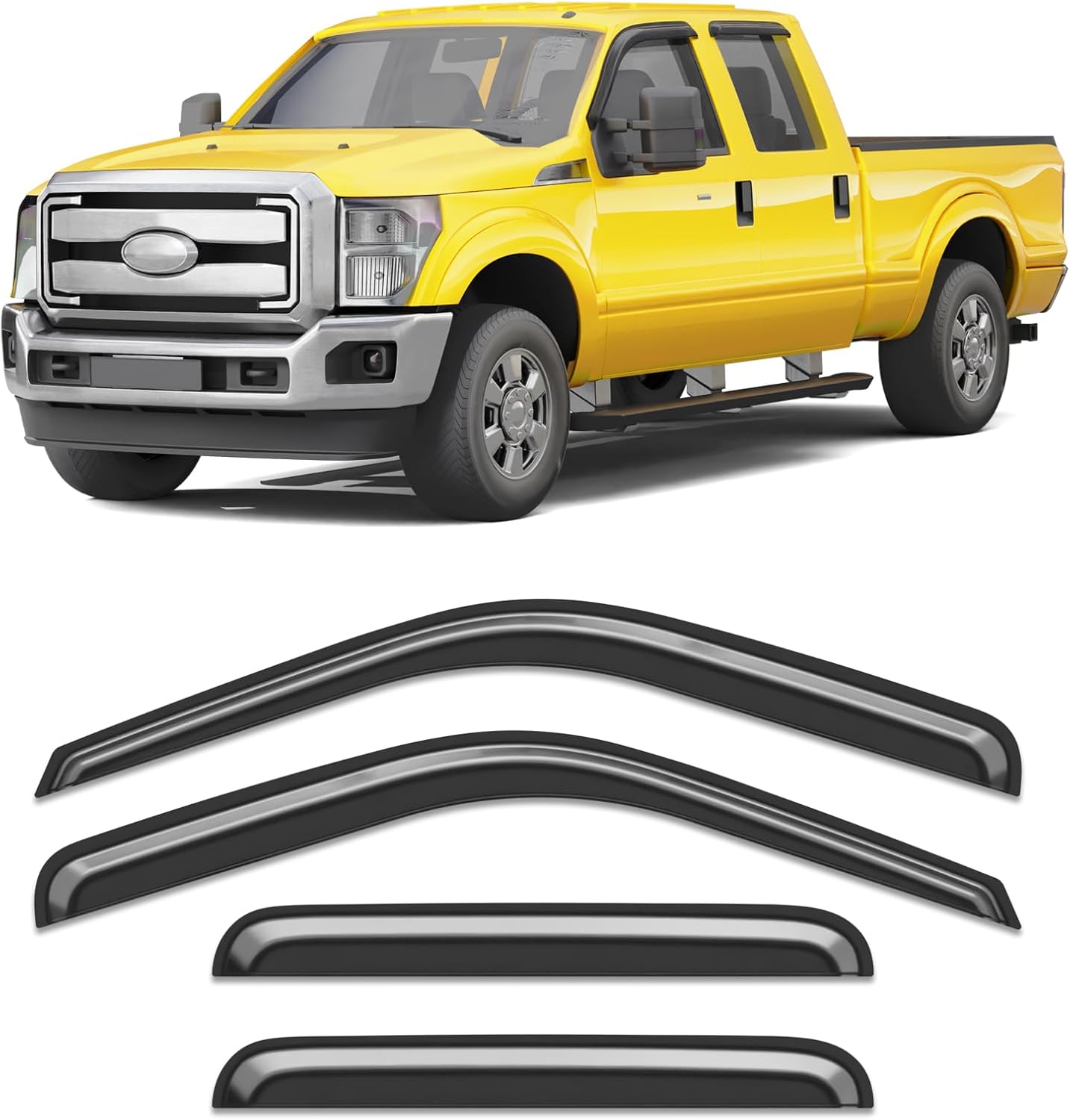 Extra-Thick Window Rain Guard for Ford F250/F350/F450/F550 1999-2016 Super Duty SuperCrew Rain Guards Side Truck Window Visors Tape-on Vent Visor Window Deflectors Vent Shades