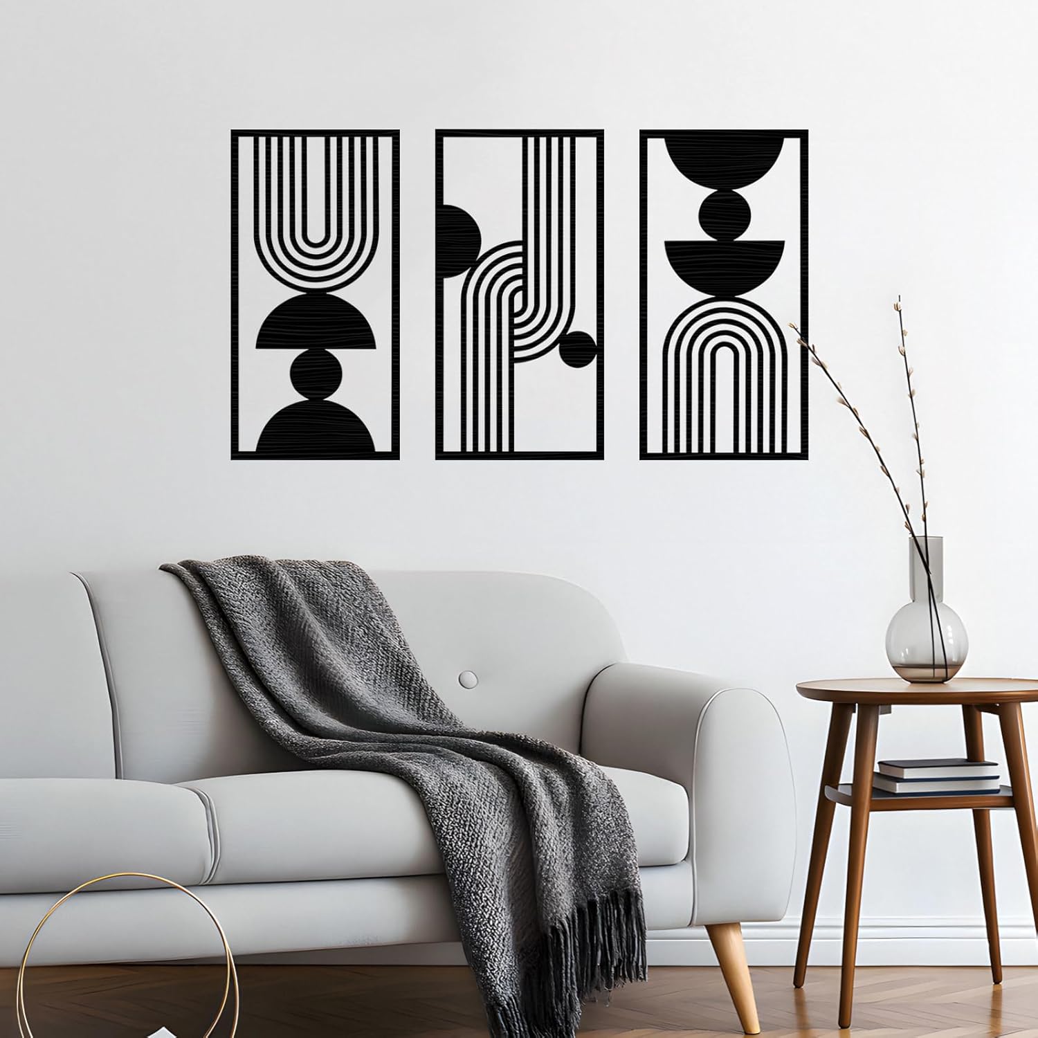 GURPUSK Black Wooden Wall Decor for Bathroom Set of 3 - Modern Abstract Wall Art for Living Room