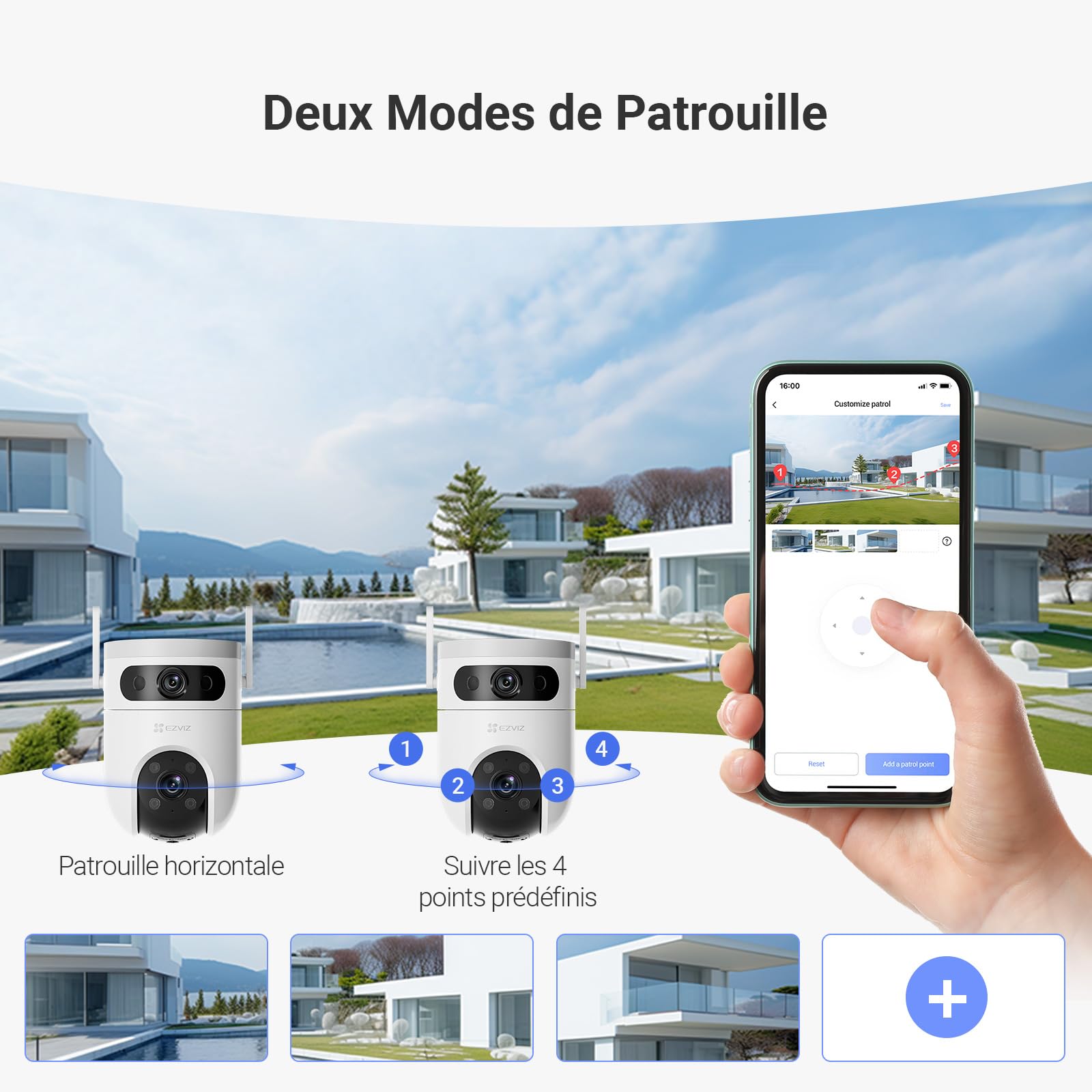 EZVIZ H9C 5MP+5MP(3K+3K) 4G LTE Caméra Surveillance WiFi Extérieure à Double Objectif, 360° PTZ Camera, Suivi Auto, Détection de Forme Humaine/Véhicule,Défense Active,Vision Nocturne Couleur 40M