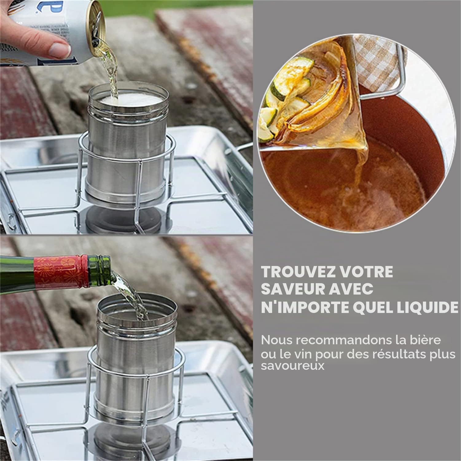 Support de Poulet pour canette de bière, Support Grille RôTissoire Poulet Acier Inoxydable Vertical Chicken Gril, avec bac d'égouttage adapté au Camping Barbecue en Plein air