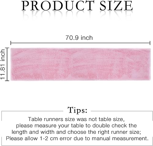 Miniatura 2 de duduta Camino de mesa de piel sintética rosa de 11.8 x 70.9 pulgadas, centros de mesa de piel sintética esponjosa, decoración para el hogar, boda,