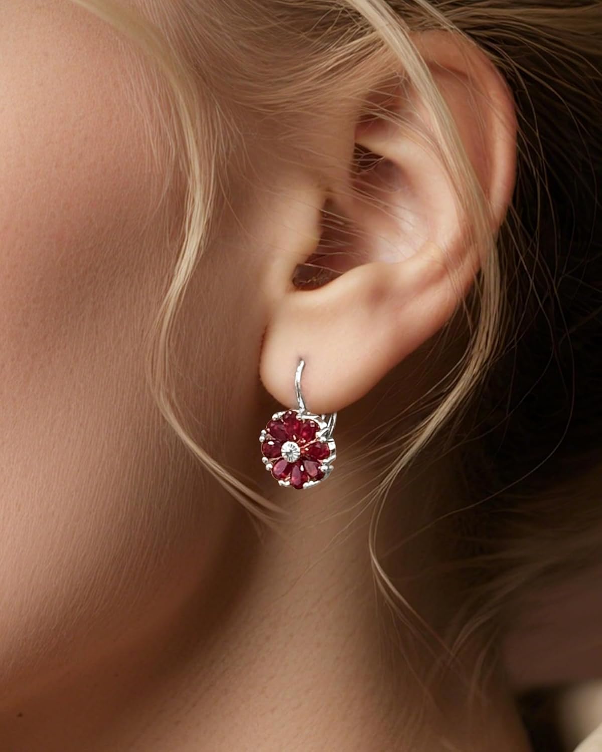 Gold Plated Flower Earrings Birthstone Leverback Earrings Hypoallergenic Vintage Floral Earrings for Women Trendy - Image 2