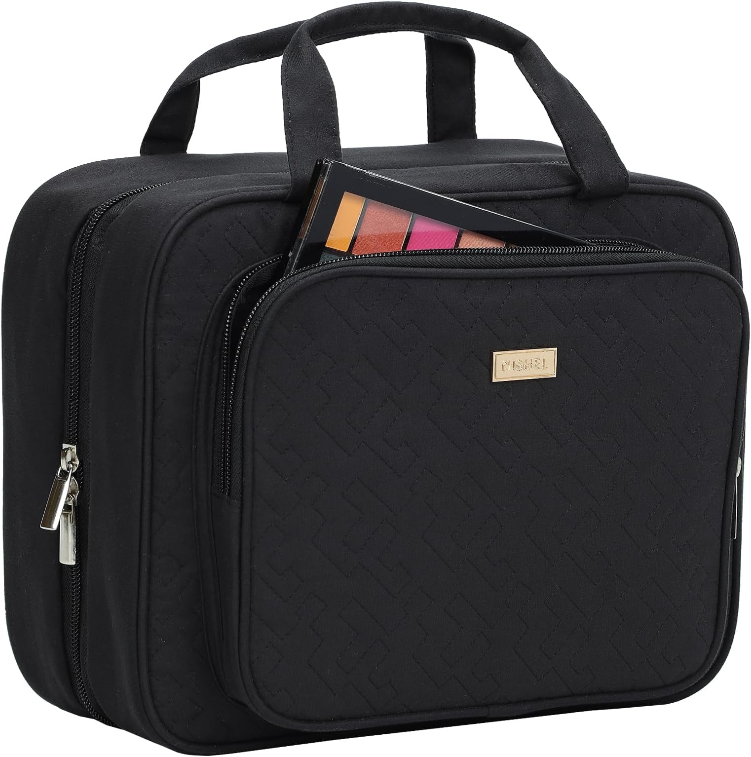 Travel Toiletry Bag for Women Large Capacity, Travel Essentials Organizer, Hanging Makeup Case for Accessories, Cosmetics, Toiletries, Black