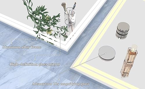 Miniatura 4 de ANYHI Espejo de tocador extragrande con luz de 40 x 23.4 pulgadas, espejo iluminado para tocador con tiras de luz LED dobles, 10 espejos de aumento,