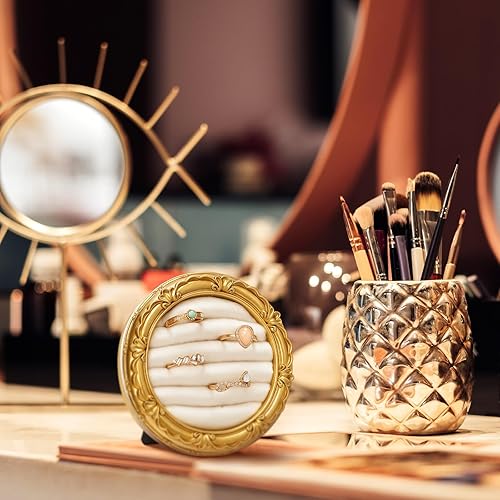 Miniatura 7 de Soporte para anillos vintage, anillo redondo de oro, exhibición de boda, joyero, marco de gamuza, bandeja para aretes, aniversario, compromiso,