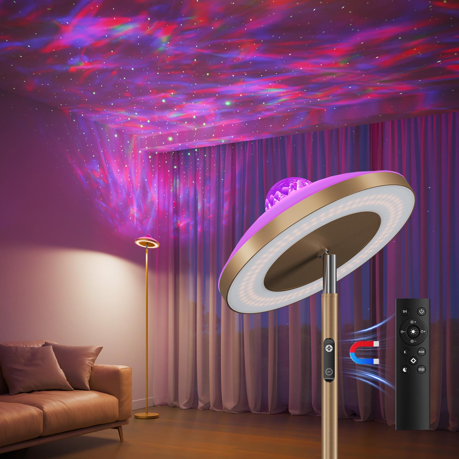 DUSKTEC Inteligentna Lampa PodłOgowa LED Do Salonu Z Pilotem | Projektor „GwieźDziste Niebo” I Lampa Do Czytania | Lampa PodłOgowa Z Funkcją śCiemniania I Timerem – Do Pokoju DziecięCego I Biura