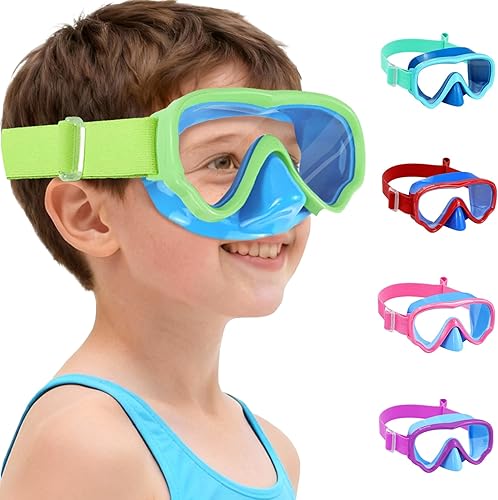 Vvinca Kids Swim Goggles with Nose Cover, Snorkel Diving Mask Fabric Strap Anti Fog Anti Shattered Lens Goggles for Kids 3-15