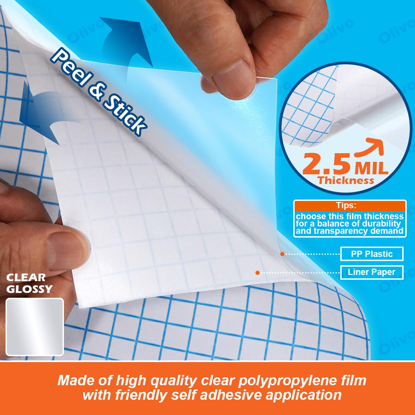 Olivo Przezroczysta rolka papieru kontaktowego do książek, rzemiosła, 44 cm x 3 m, odklej i przyklej, plastikowa osłona, 2 szt